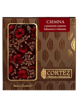 Cortez Czekolada Ciemna z prażonymi ziarnami kakaowca i wiśniami 85g