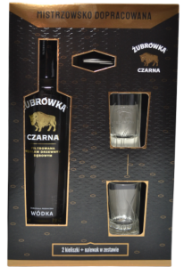 WÓDKA ŻUBRÓWKA CZARNA 0,7L / 40% + 2 KIELISZKI