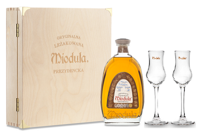 Wódka Miodula Prezydencka Leżakowana w skrzynce + kieliszki w stylu wiedeńskim 0,5L 40_.png