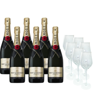 Szampan Moet & Chandon Imperial Brut 6x 0,75L + 6 kieliszków