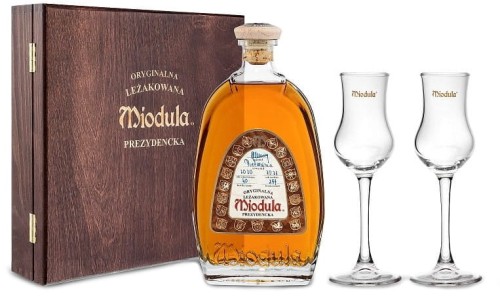 WÓDKA MIODULA PREZYDENCKA LEŻAKOWANA W SKRZYNCE + KIELISZKI.jpg